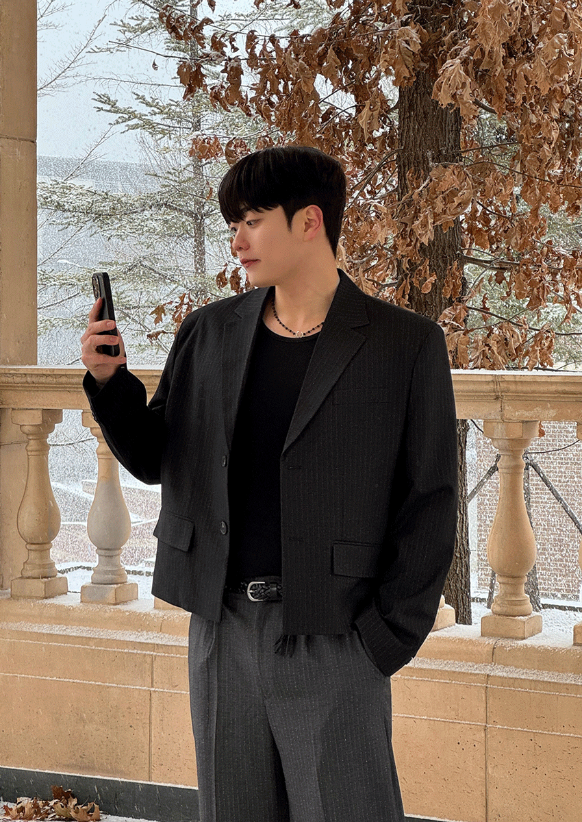 勞埃德條紋短款西裝外套