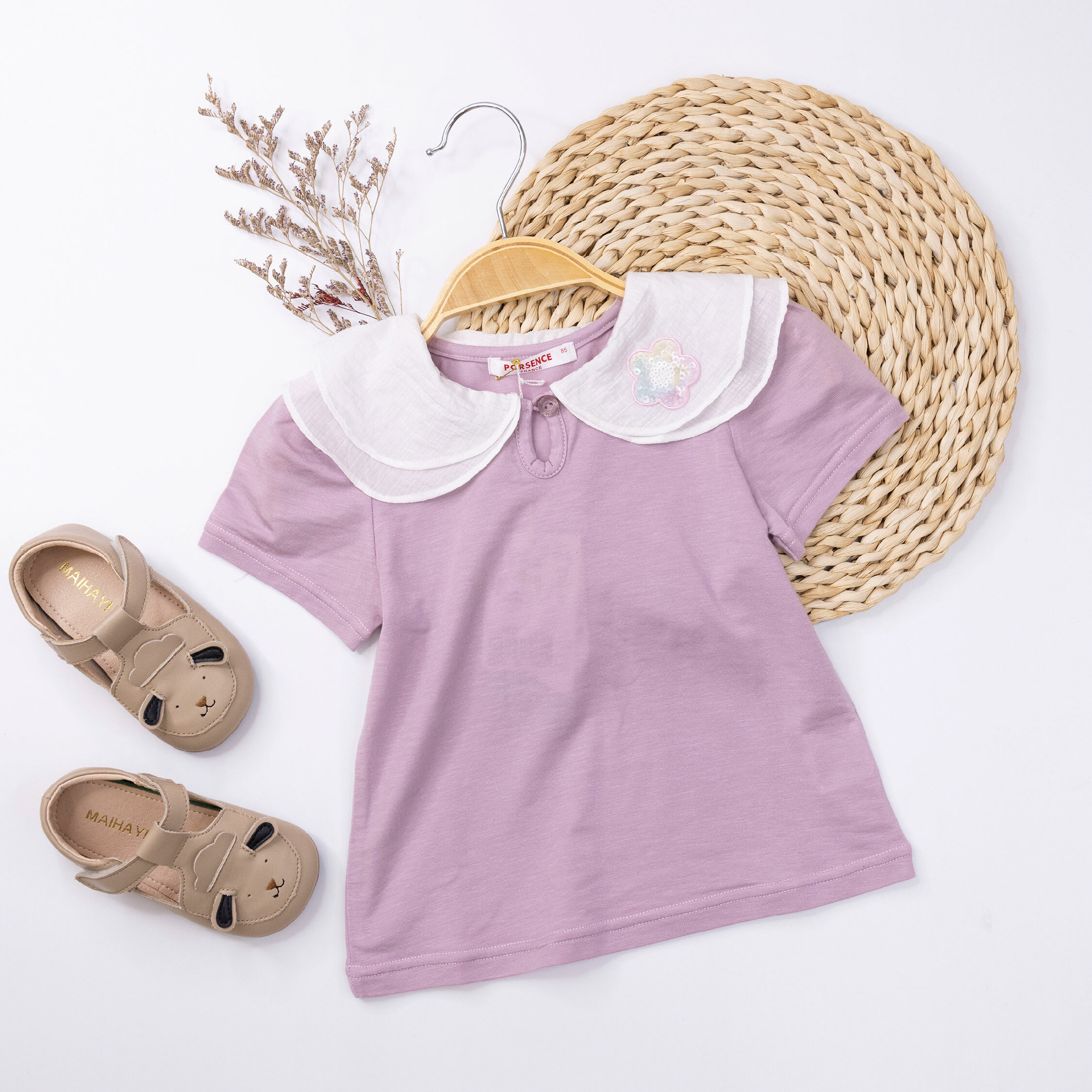 波紳士【22019】閃亮亮造型花朵親膚天絲上衣＊二色