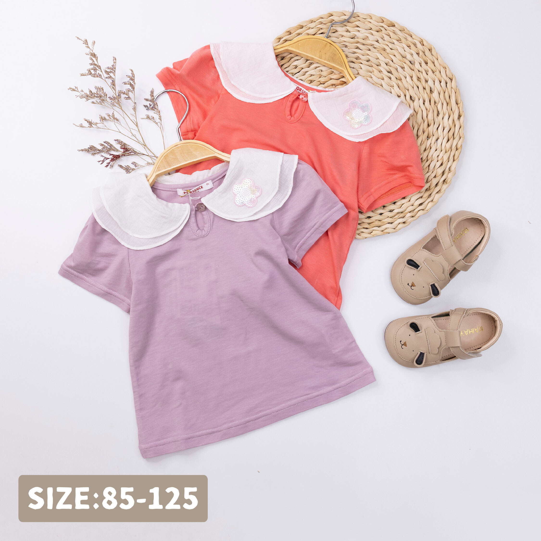 波紳士【22019】閃亮亮造型花朵親膚天絲上衣＊二色