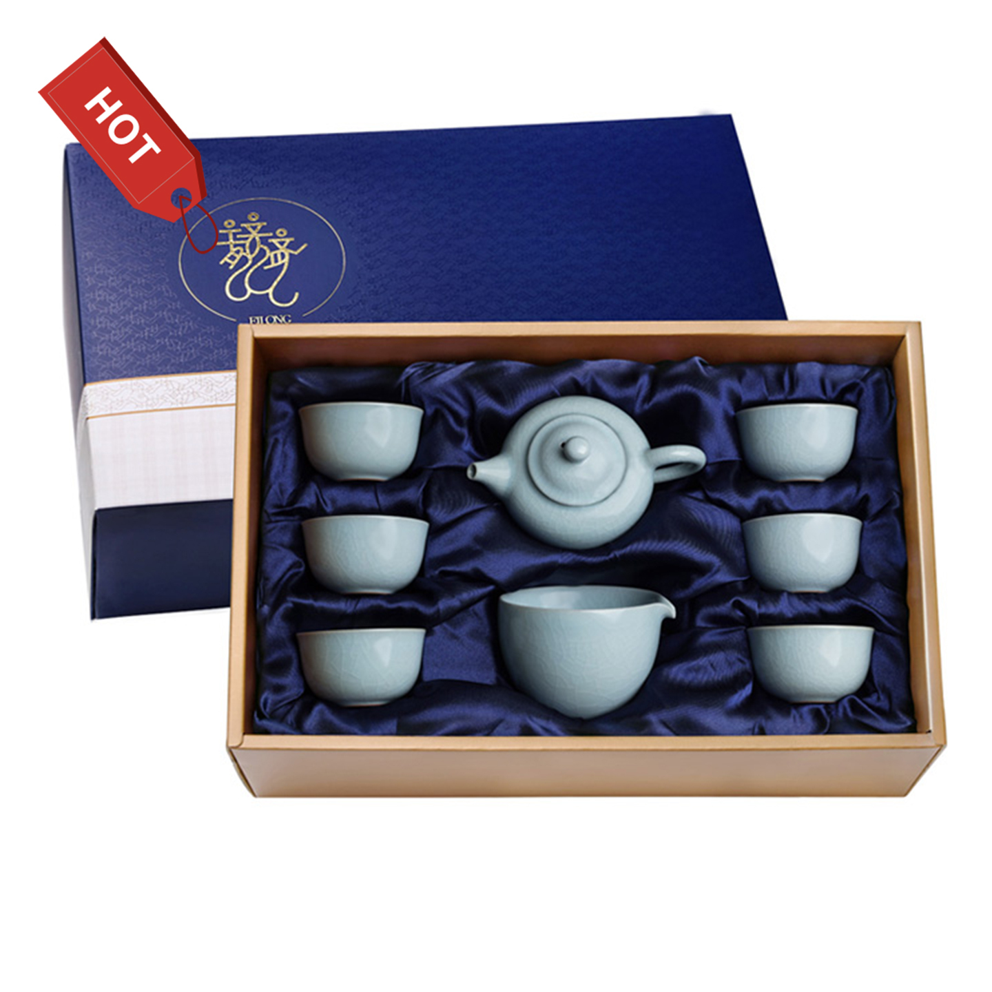 青瓷汝窯(提香壺+公杯+6品香杯)8入禮盒