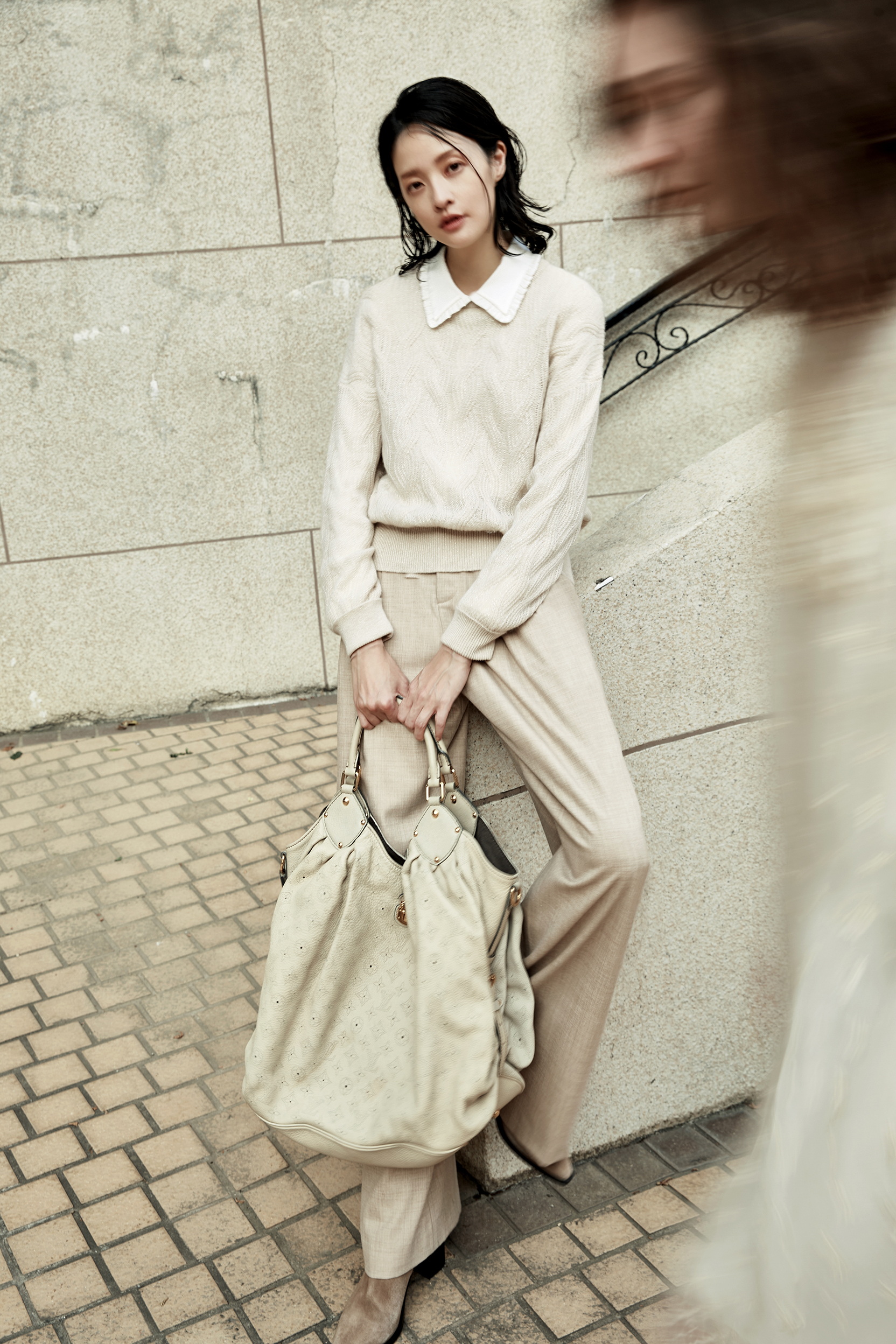 BD15108B1 卡其混色絲毛打摺正裝寬褲