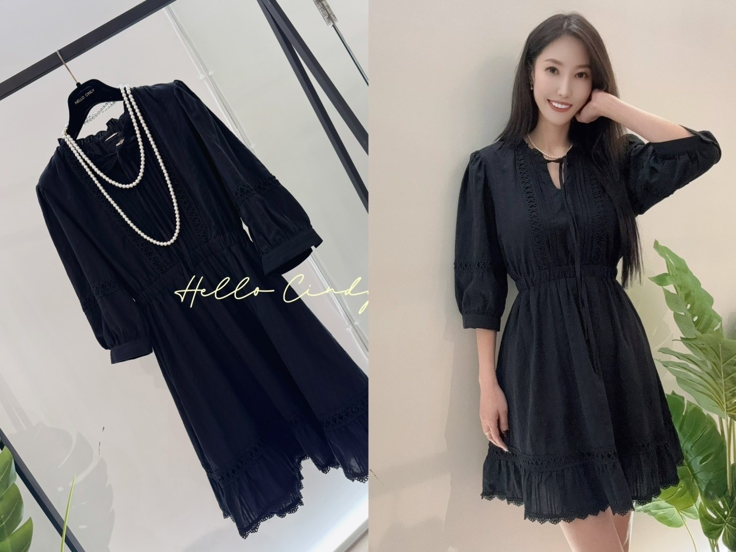 Baby系列 B02040 現貨-百貨精緻款～法式超美燒花蕾絲縮腰短洋裝