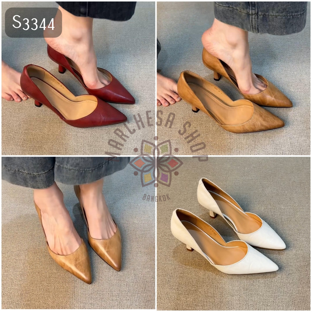 S3344 - 全真皮羊仔皮水磨尖頭高踭鞋