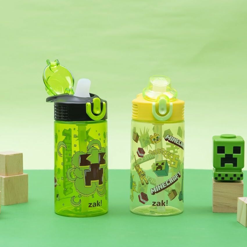 美國 Zak Designs Minecraft 16oz 兒童吸管水樽 (2個裝)