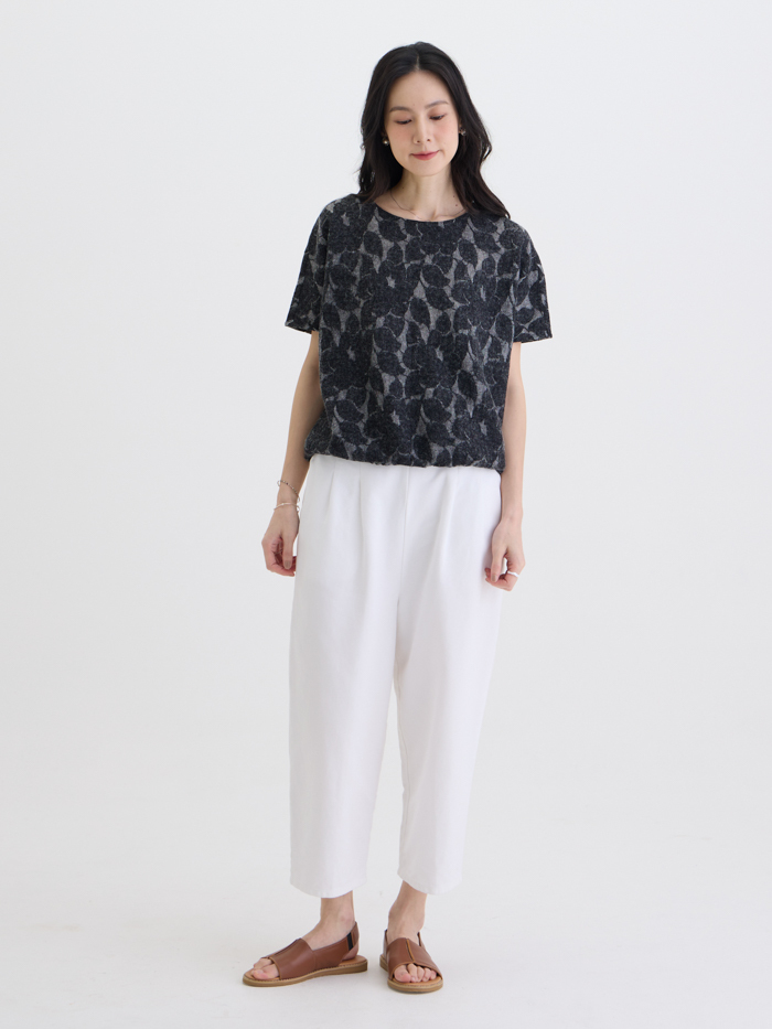 光影蕾絲花連袖上衣-灰岩