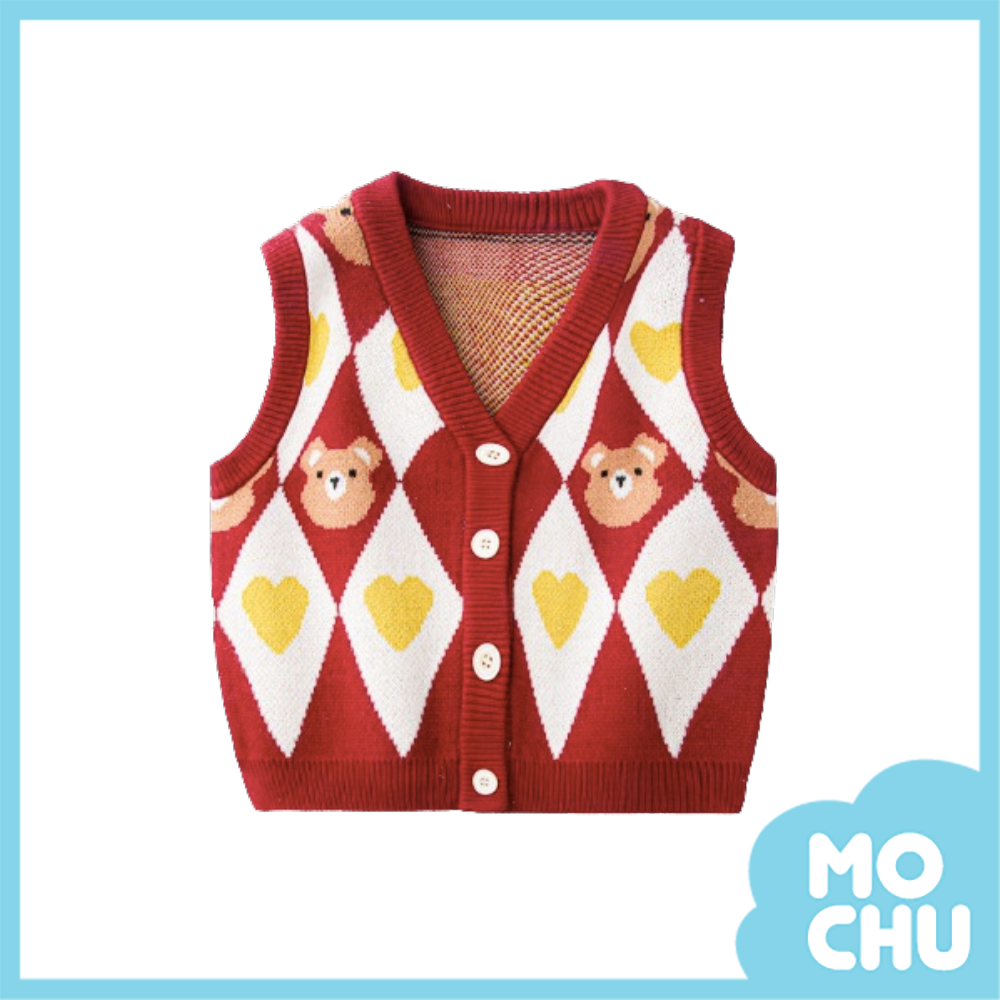愛心小熊格紋針織背心(兩色)