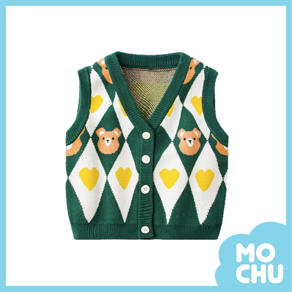 愛心小熊格紋針織背心(兩色)