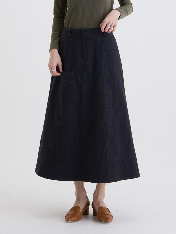 牛仔貼袋錐形長裙-丹寧黑