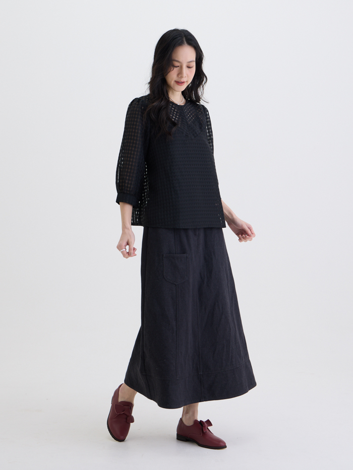 牛仔貼袋錐形長裙-丹寧黑