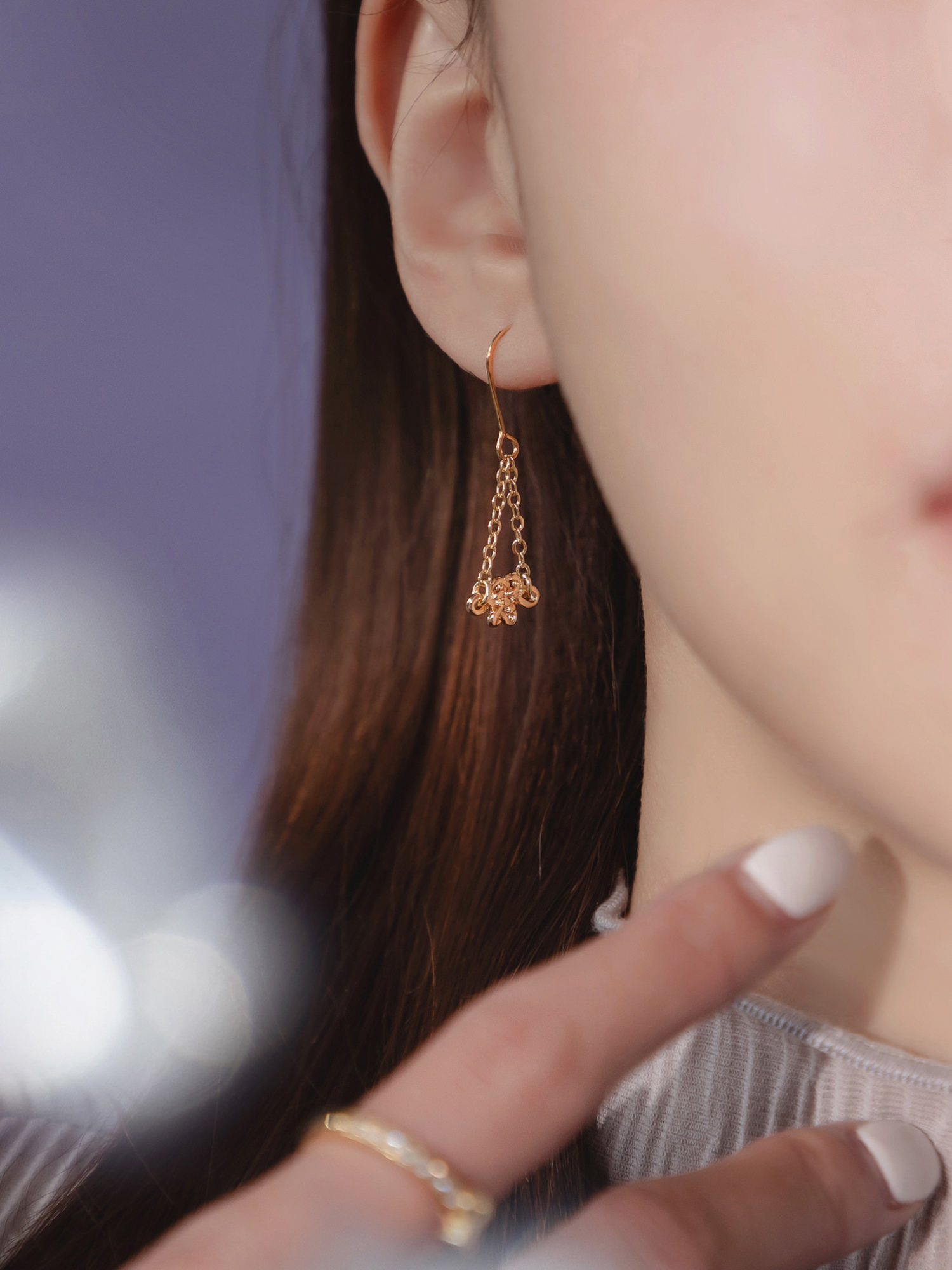 盼望。MUCHAT手作14+18KGP幾何扭結耳勾耳環