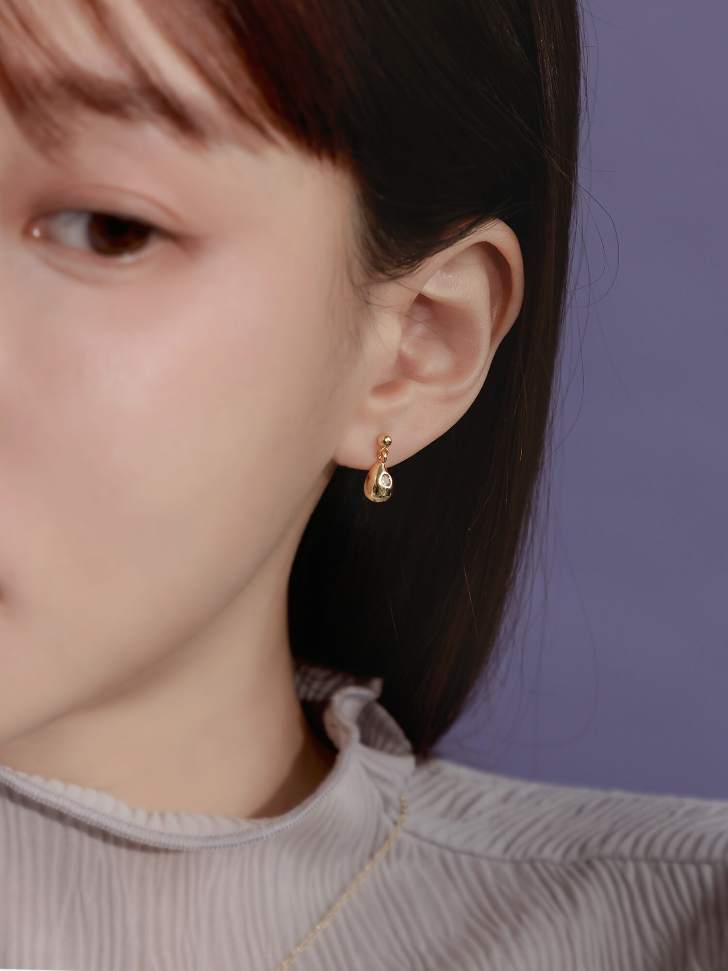 隕石碎片。MUCHAT手作14KGP鋯石水滴純銀針耳環