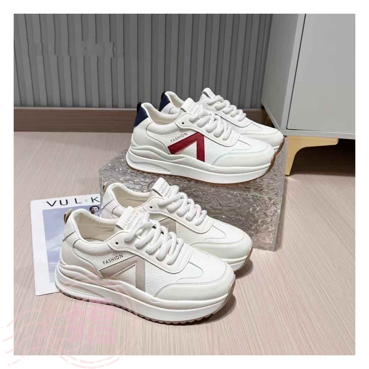 T27006皮革綁帶老爹鞋(杏'紅)(225'230'235'240'245'250)