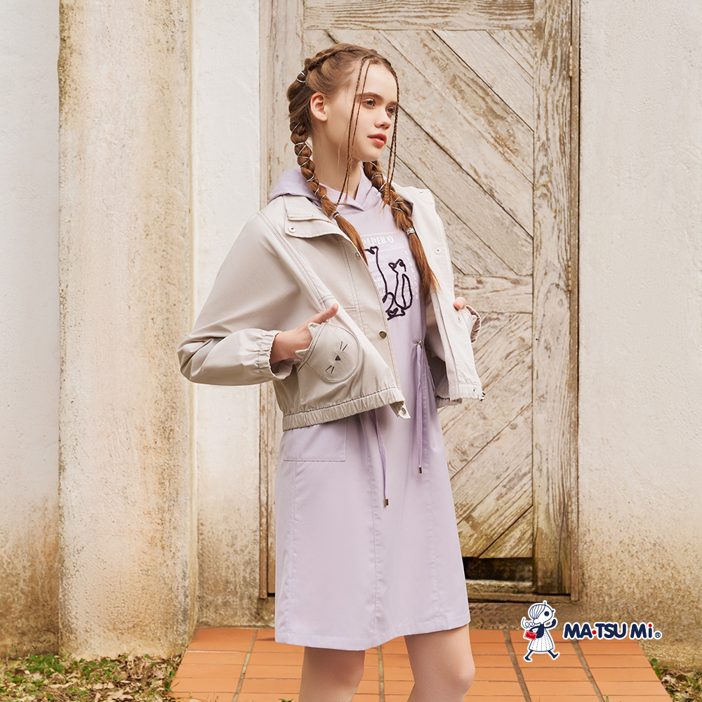 MA‧TSU Mi 撞色車線立領貓咪造型口袋外套(藍.淺灰)