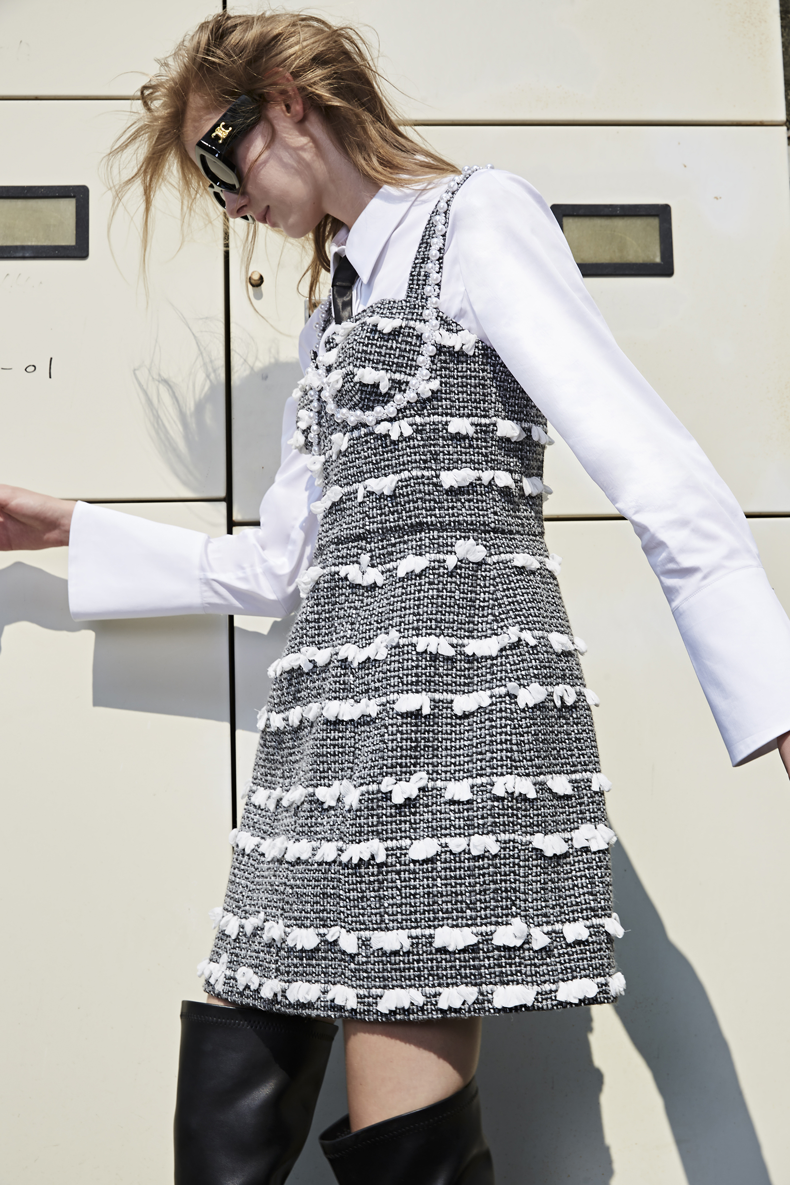 BD15036E1 靜奢花呢立體裝飾細肩帶洋裝