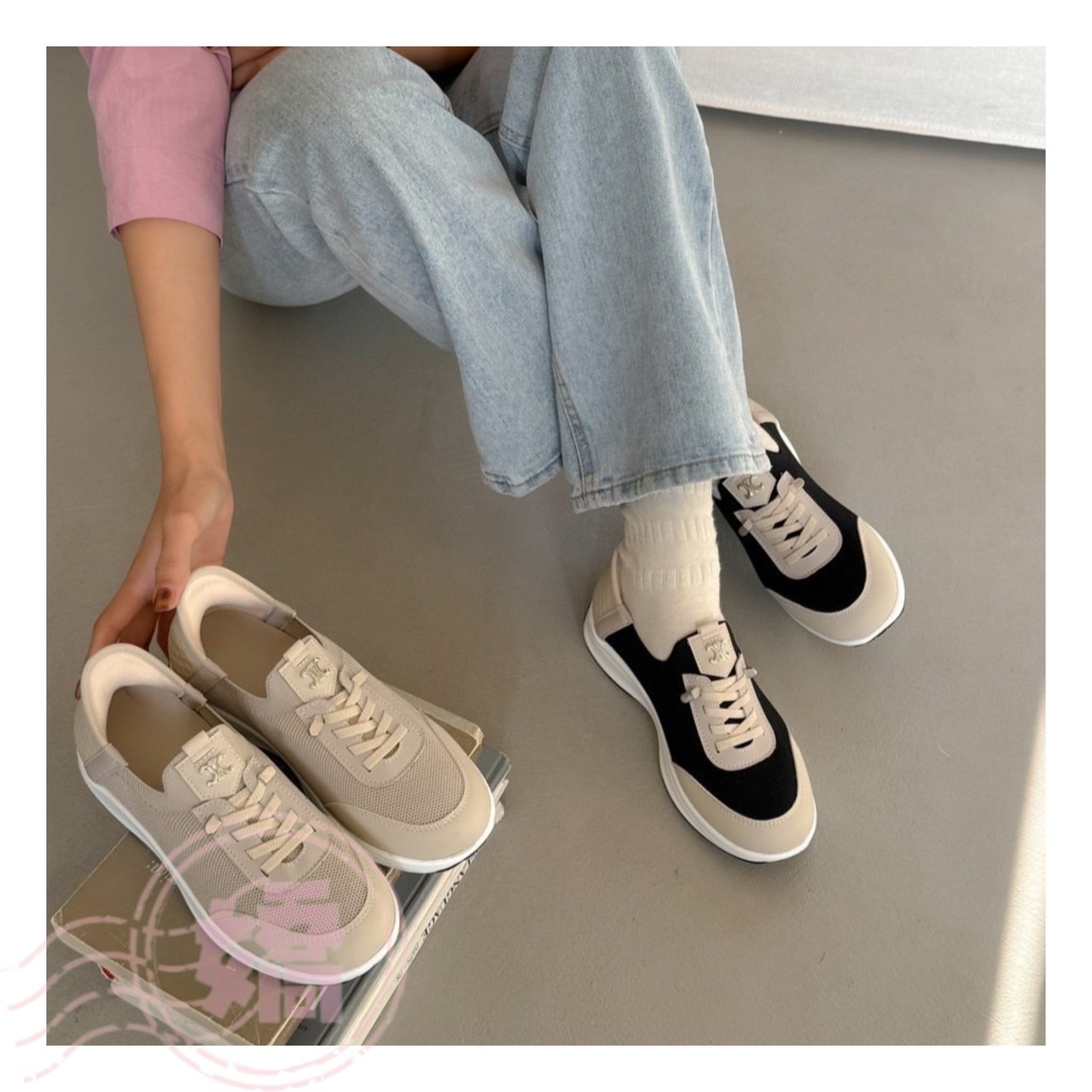 T27010真皮雙C拼接厚底休閒鞋(黑'杏)(230'235'240'245'250)