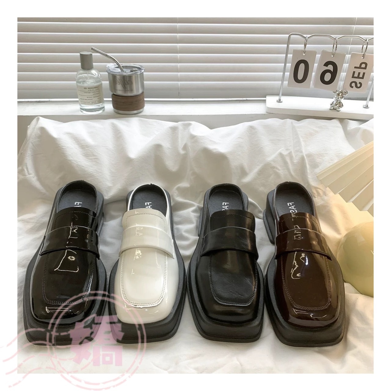 T27012經典方頭穆勒厚底半拖(白'咖'漆皮黑'皮革黑)(225'230'235'240'245'250)