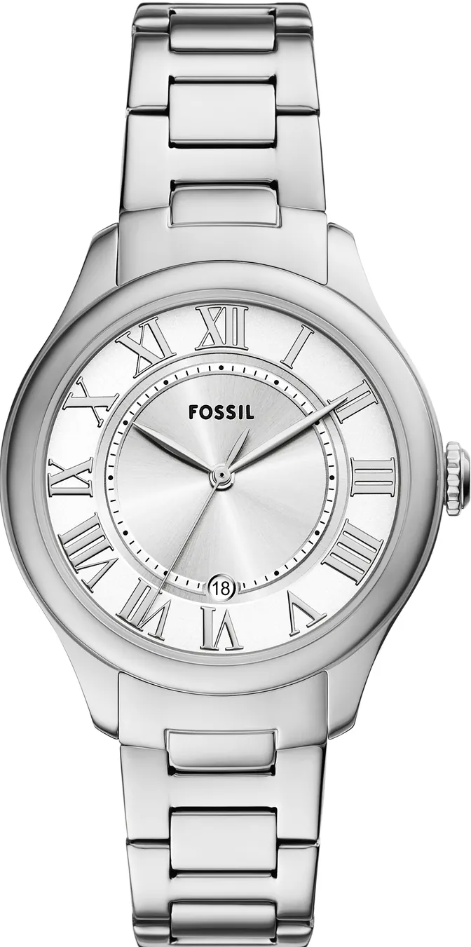 萬年鐘錶 - Fossil    Gilmore 優雅銀飾羅馬數字不鏽鋼錶帶女錶 ES5393 錶徑38MM