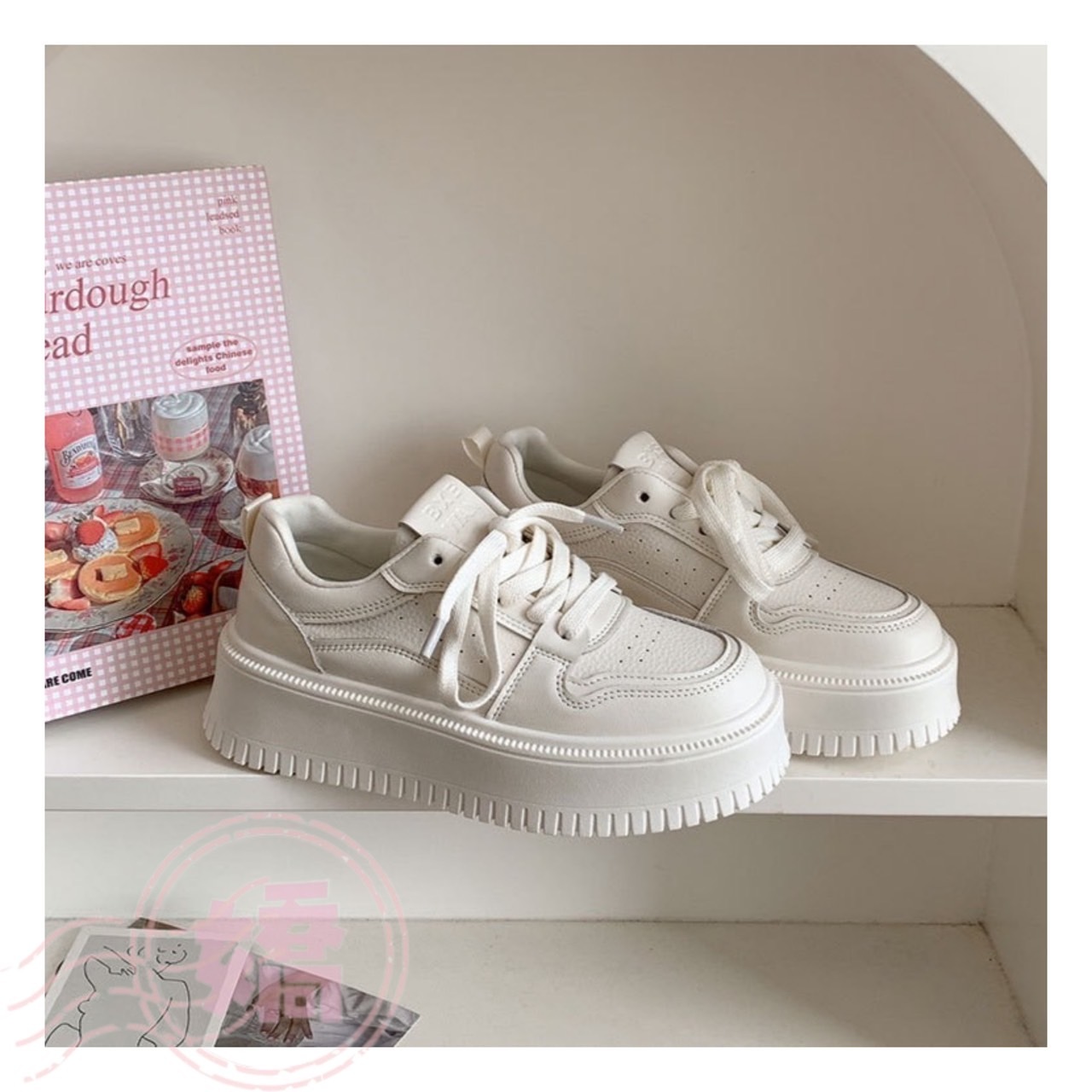 T27015圓頭綁帶厚底小白鞋(225'230'235'240'245'250)