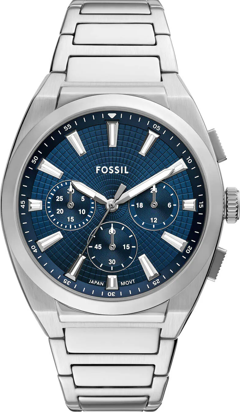 萬年鐘錶 - Fossil  Everett 極簡冥海時尚三眼不鏽鋼錶帶男錶 FS6104  錶徑44MM