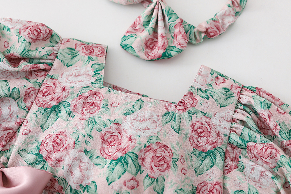 25 ins款絲絨玫瑰姐妹款-包屁衣-領口正面