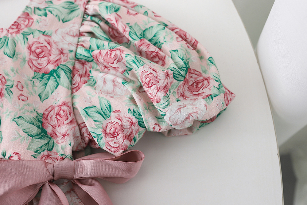 25 ins款絲絨玫瑰姐妹款-包屁衣-泡泡袖