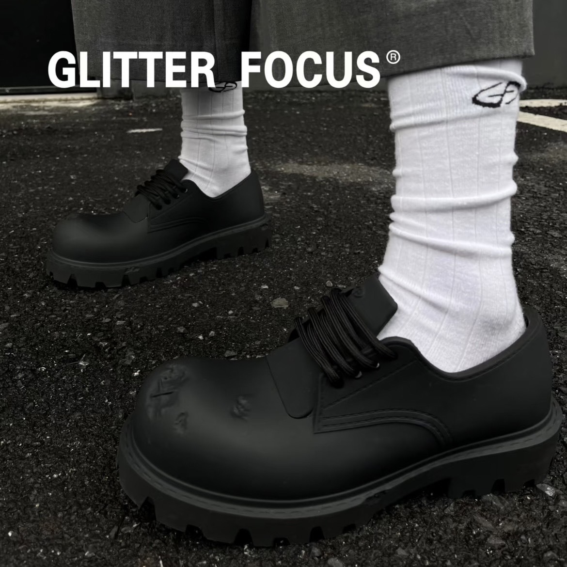 『預購』GLITTER FOUSE 厚底米奇德比鞋 增高 王鶴棣同款(水墨黑/極致黑兩色)