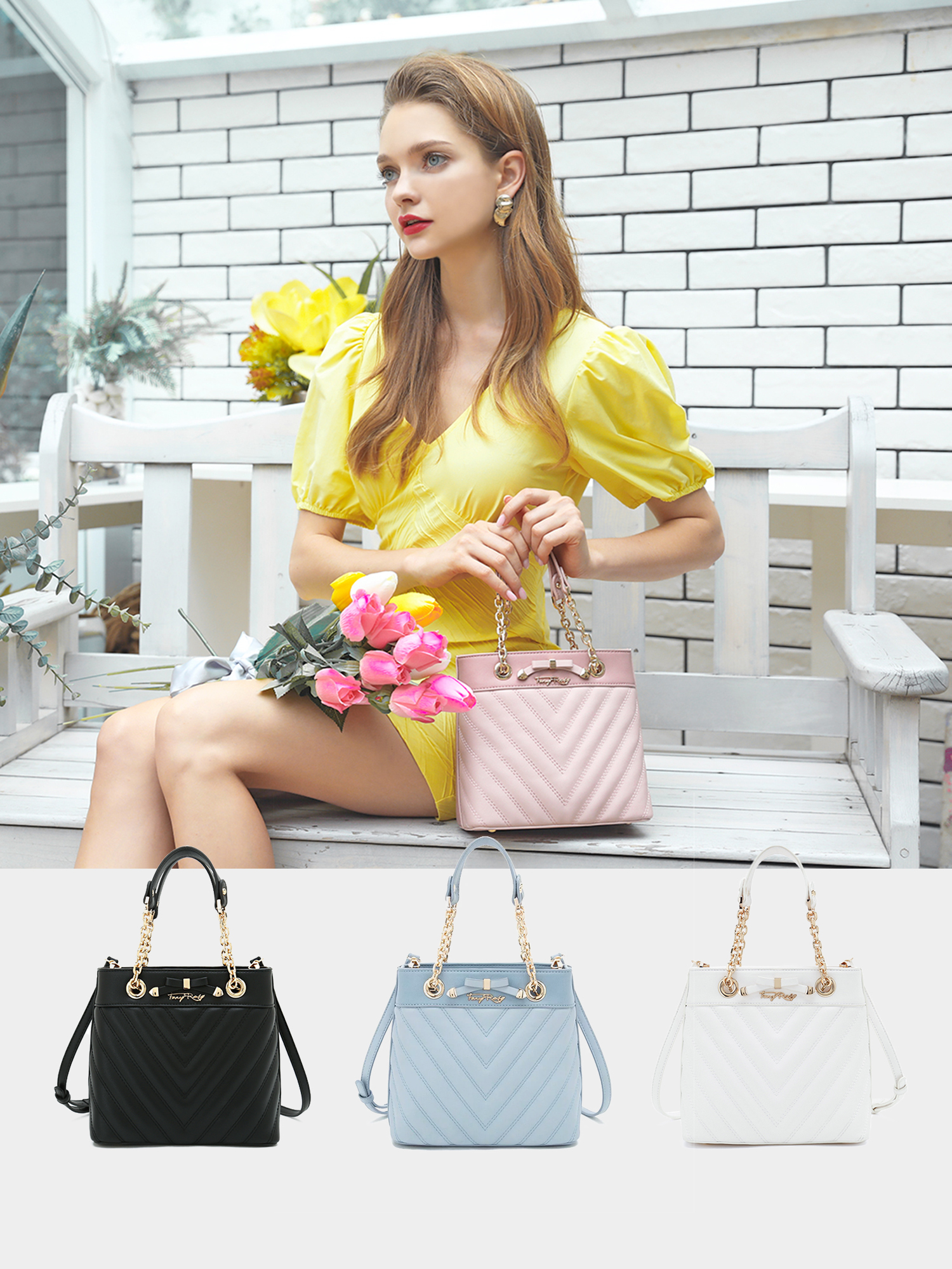 Quilted Bow Bow Shoulder Bag