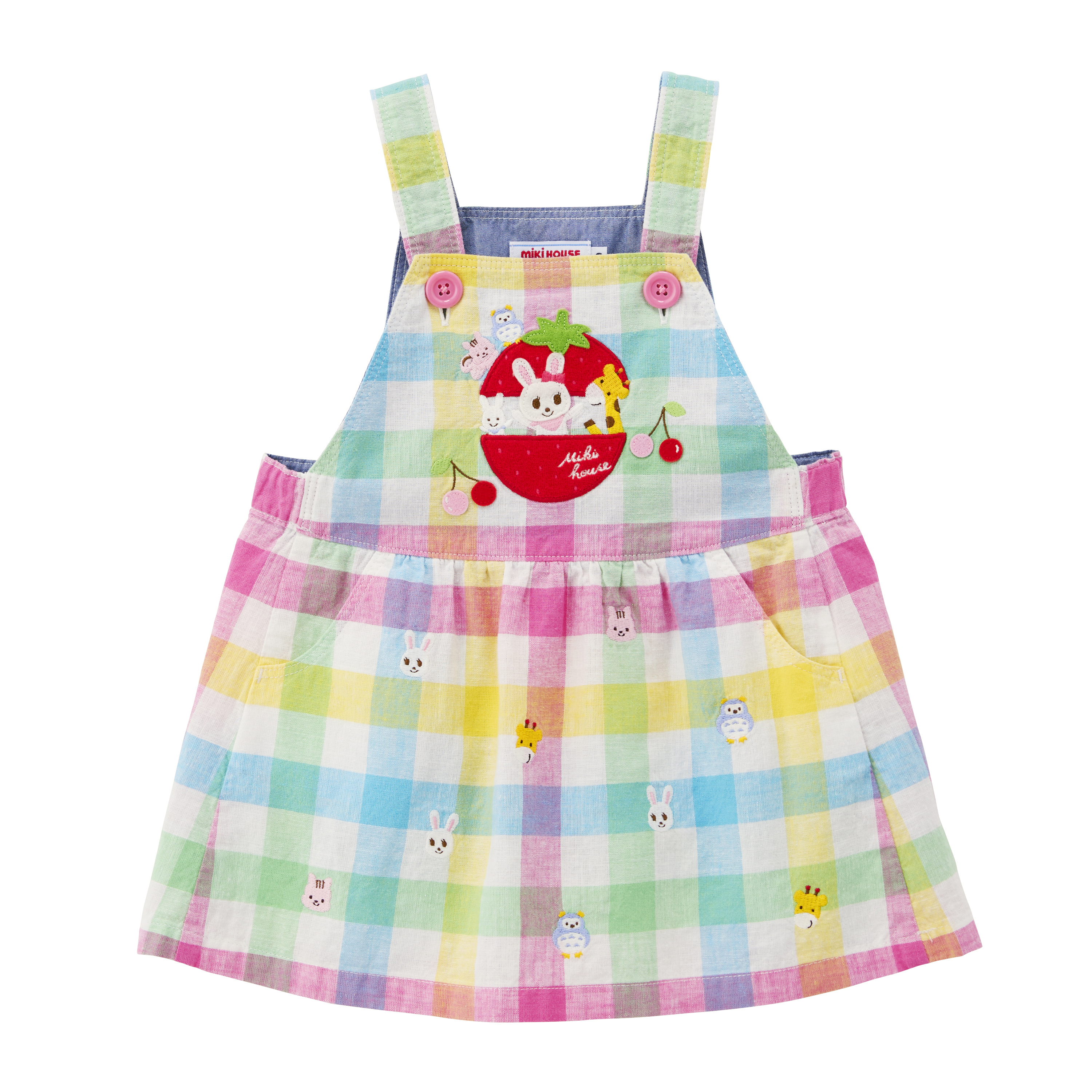 舞颯兔棉麻刺繡格子吊帶裙-多色