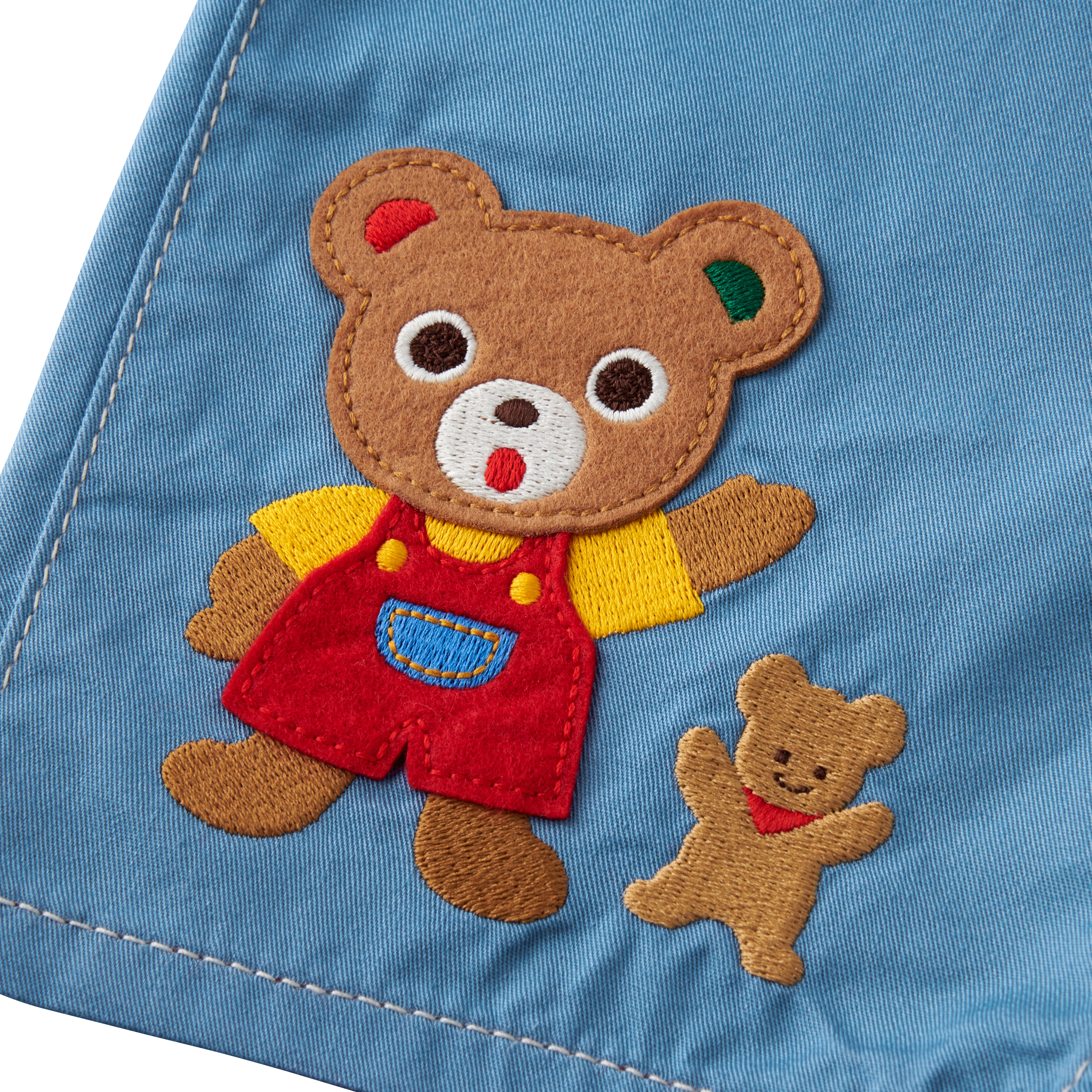 普奇熊夏日歡樂刺繡六分褲-天藍