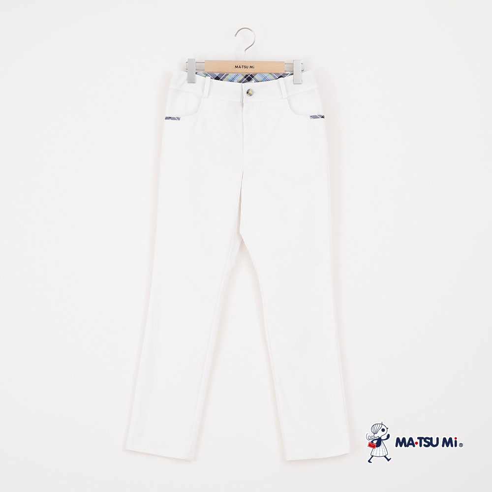 MA‧TSU Mi 基本款彈性格紋包釦修身長褲(白.黑)