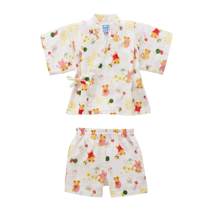 MIKI HOUSE BEAR雙層紗布甚平套裝-白