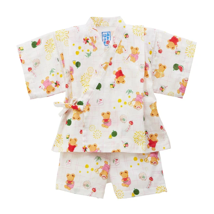 MIKI HOUSE BEAR雙層紗布甚平套裝-白