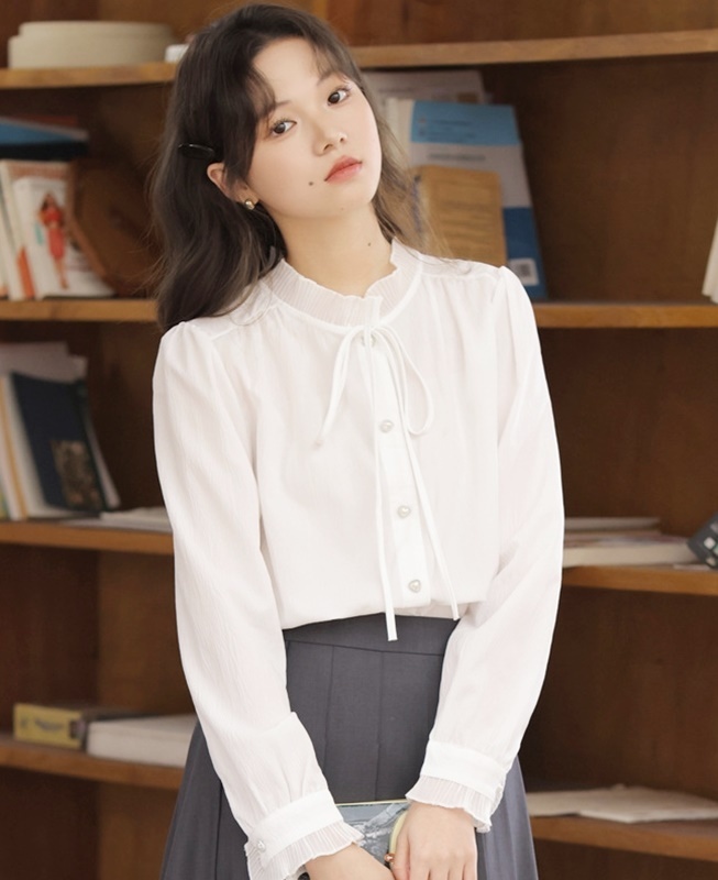 木耳領珠釦雪紡襯衫 兩色