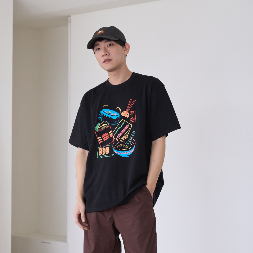 印花樂寬版落肩T恤