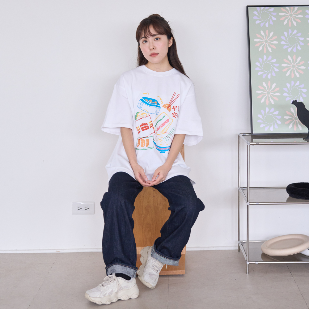 印花樂寬版落肩T恤