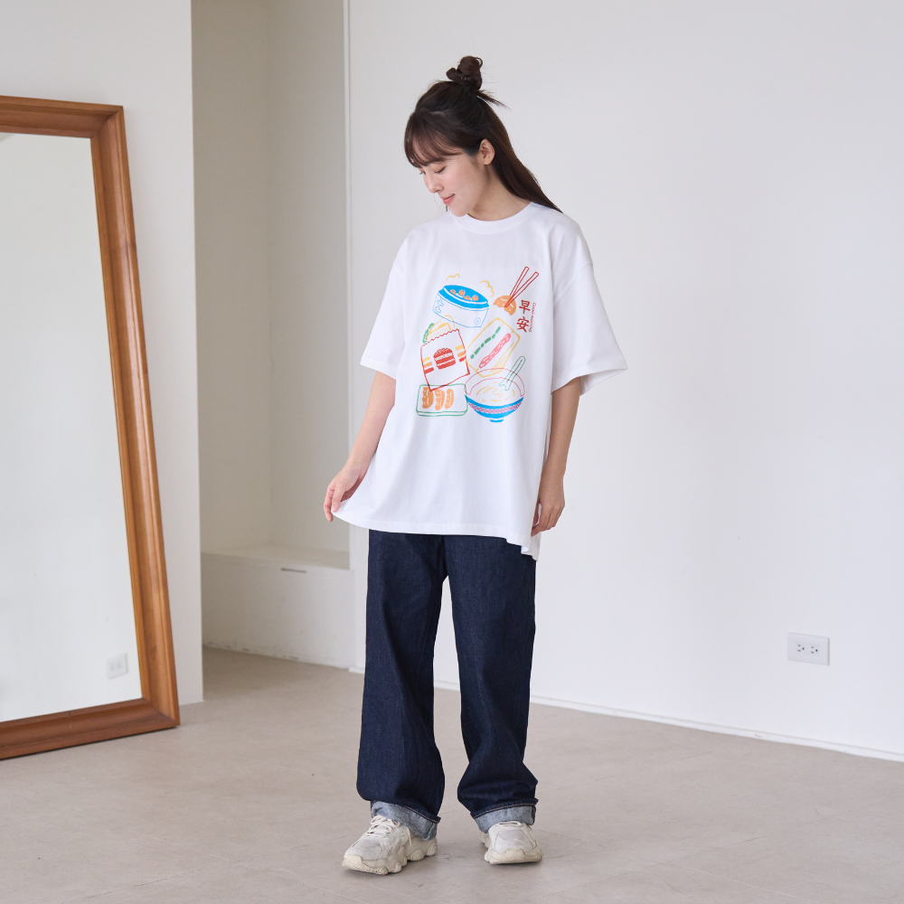 印花樂寬版落肩T恤