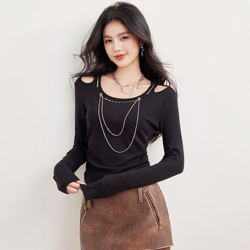 造型鍊條挖肩上衣 黑色