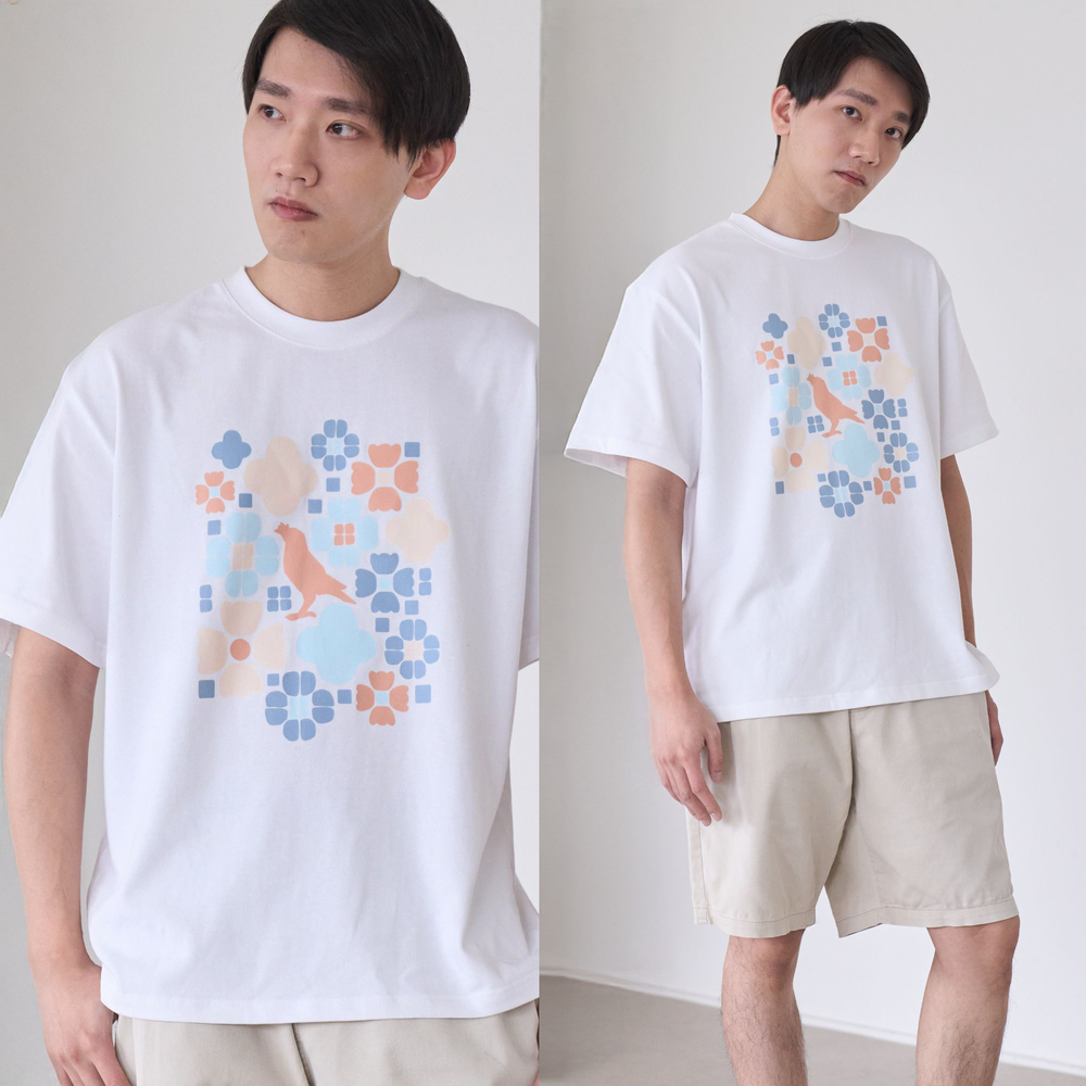 印花樂寬版落肩T恤