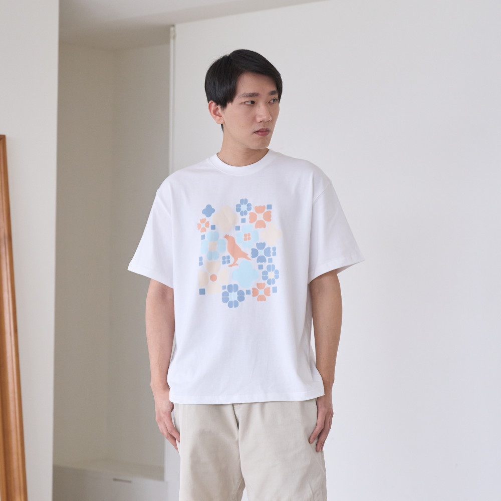 印花樂寬版落肩T恤