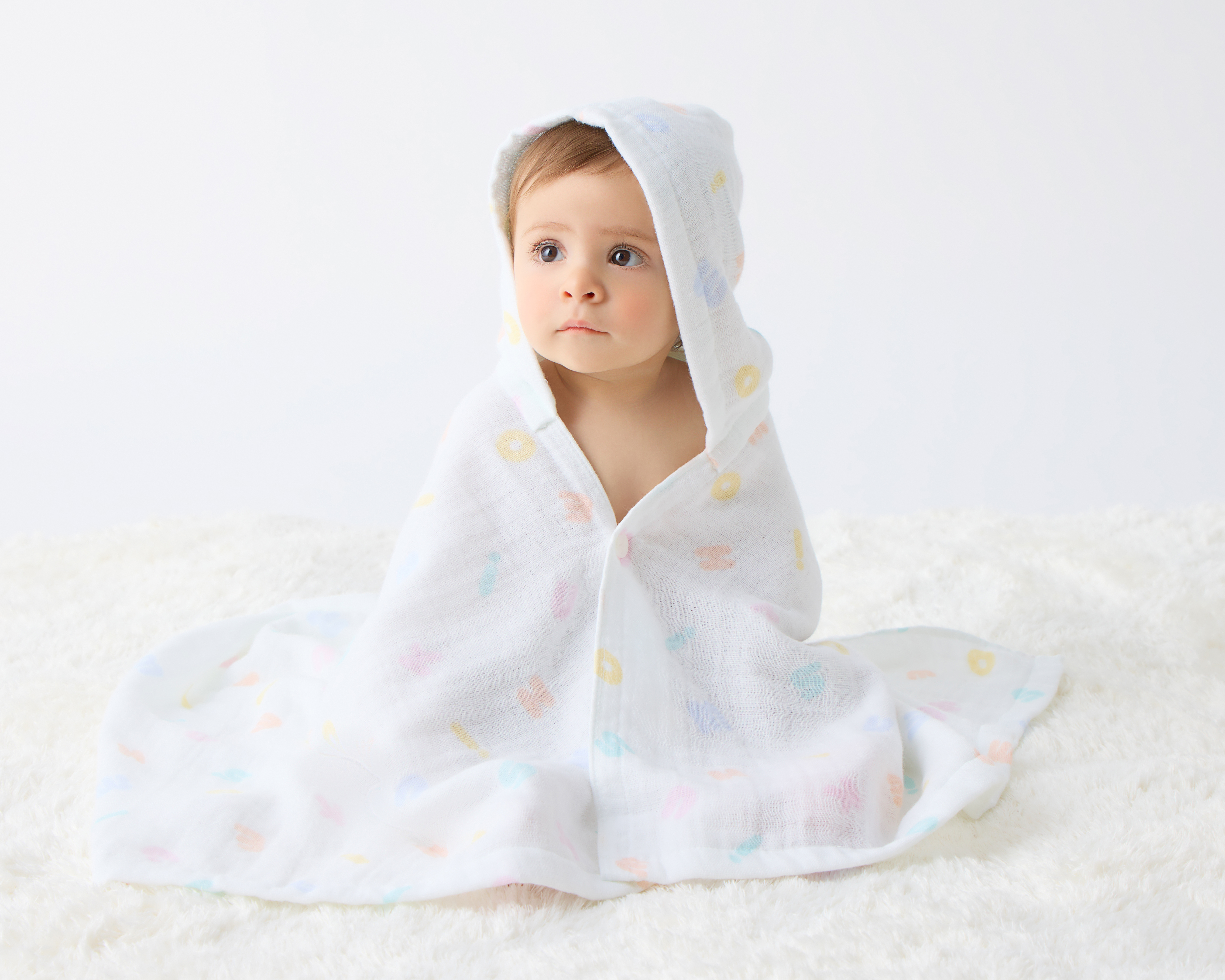 柔彩印花LOGO嬰兒斗篷連帽浴巾組盒裝-多色