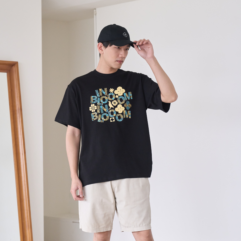 印花樂寬版落肩T恤