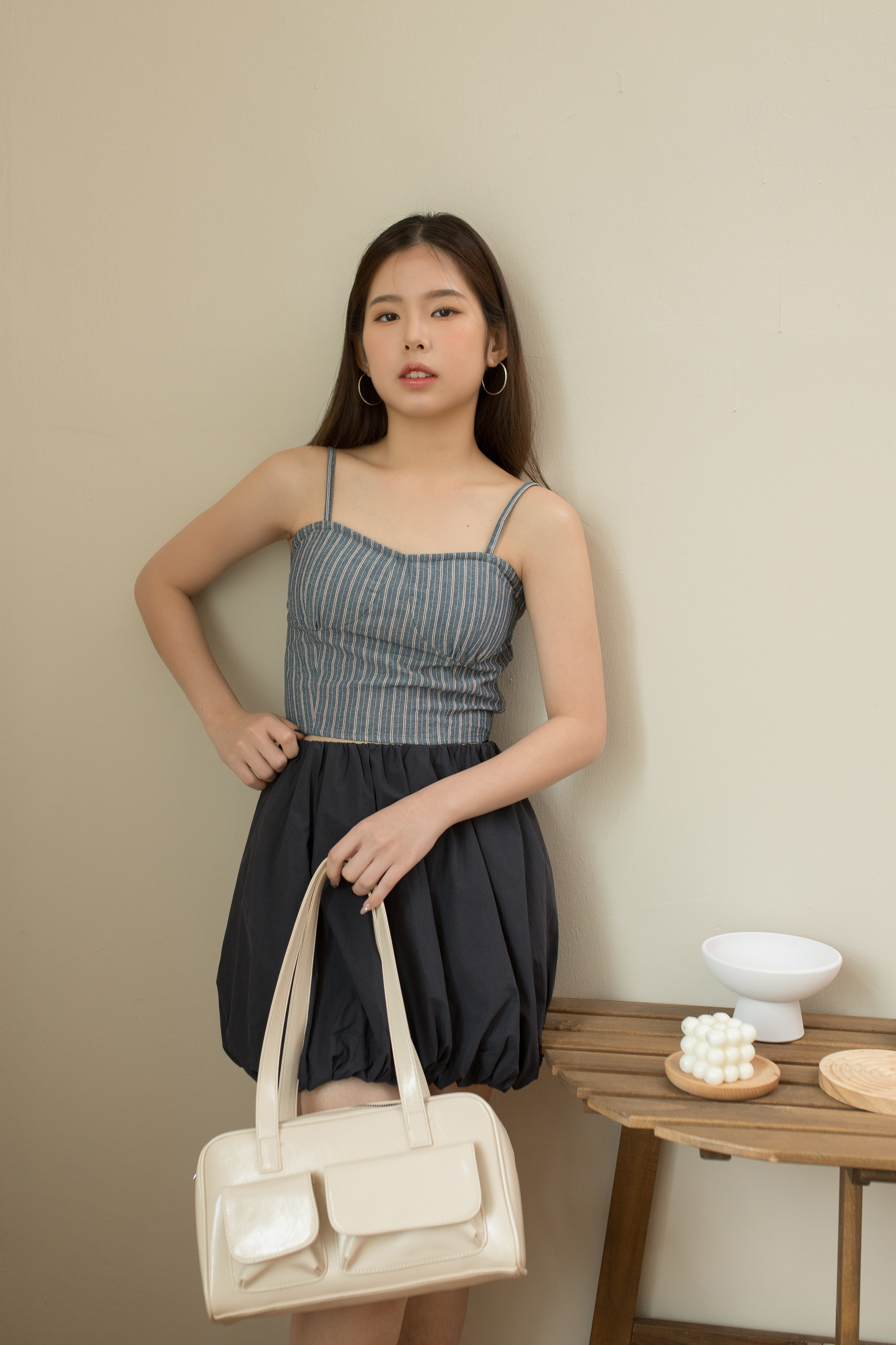 Macey Padded Striped Bustier Navy  -2235BVNAV