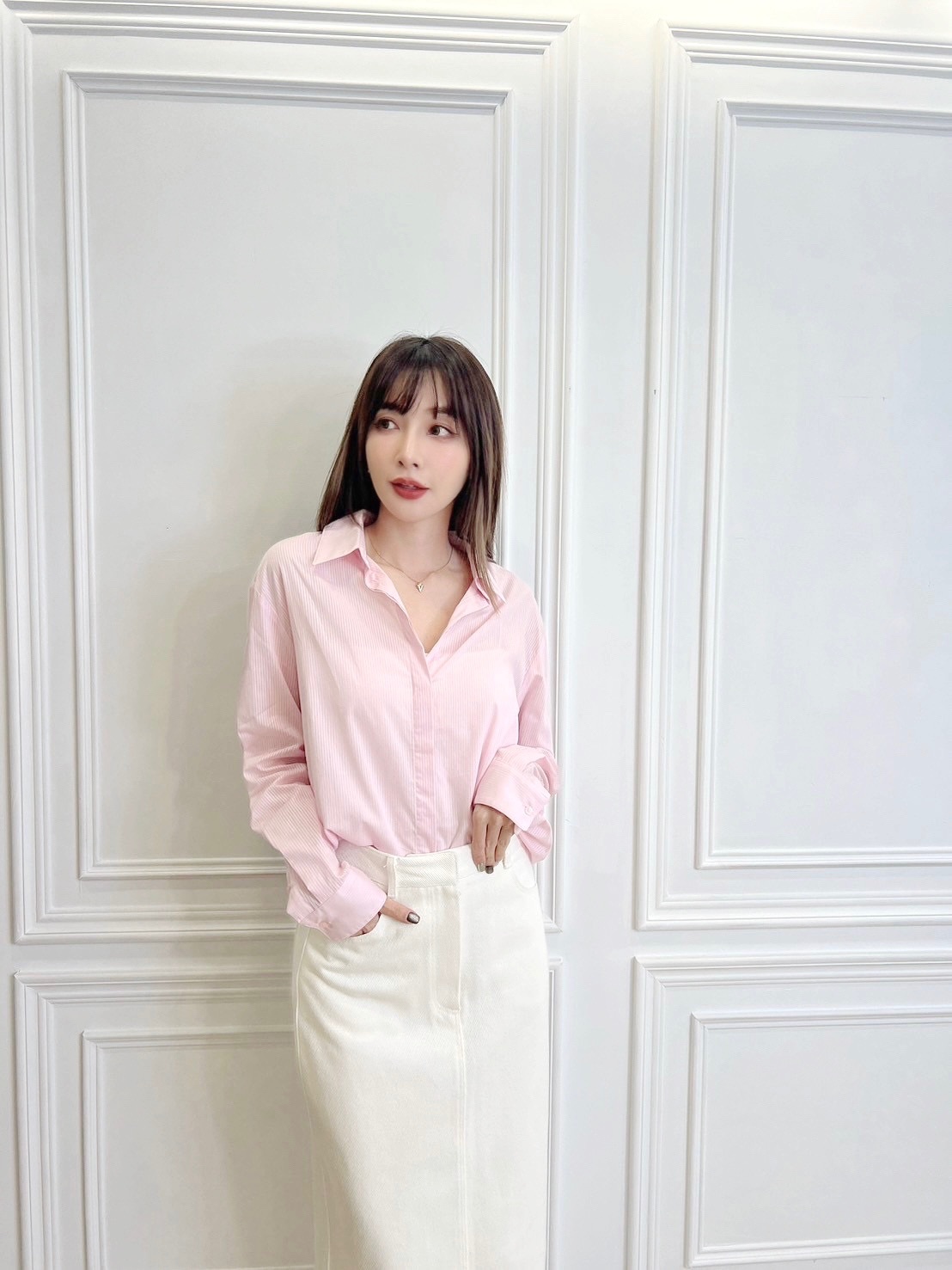 單寧紋理後開衩長裙