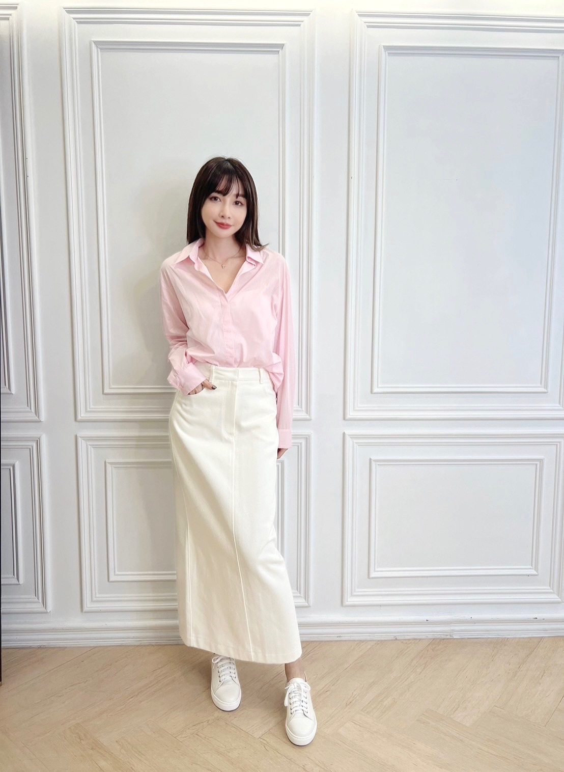 單寧紋理後開衩長裙