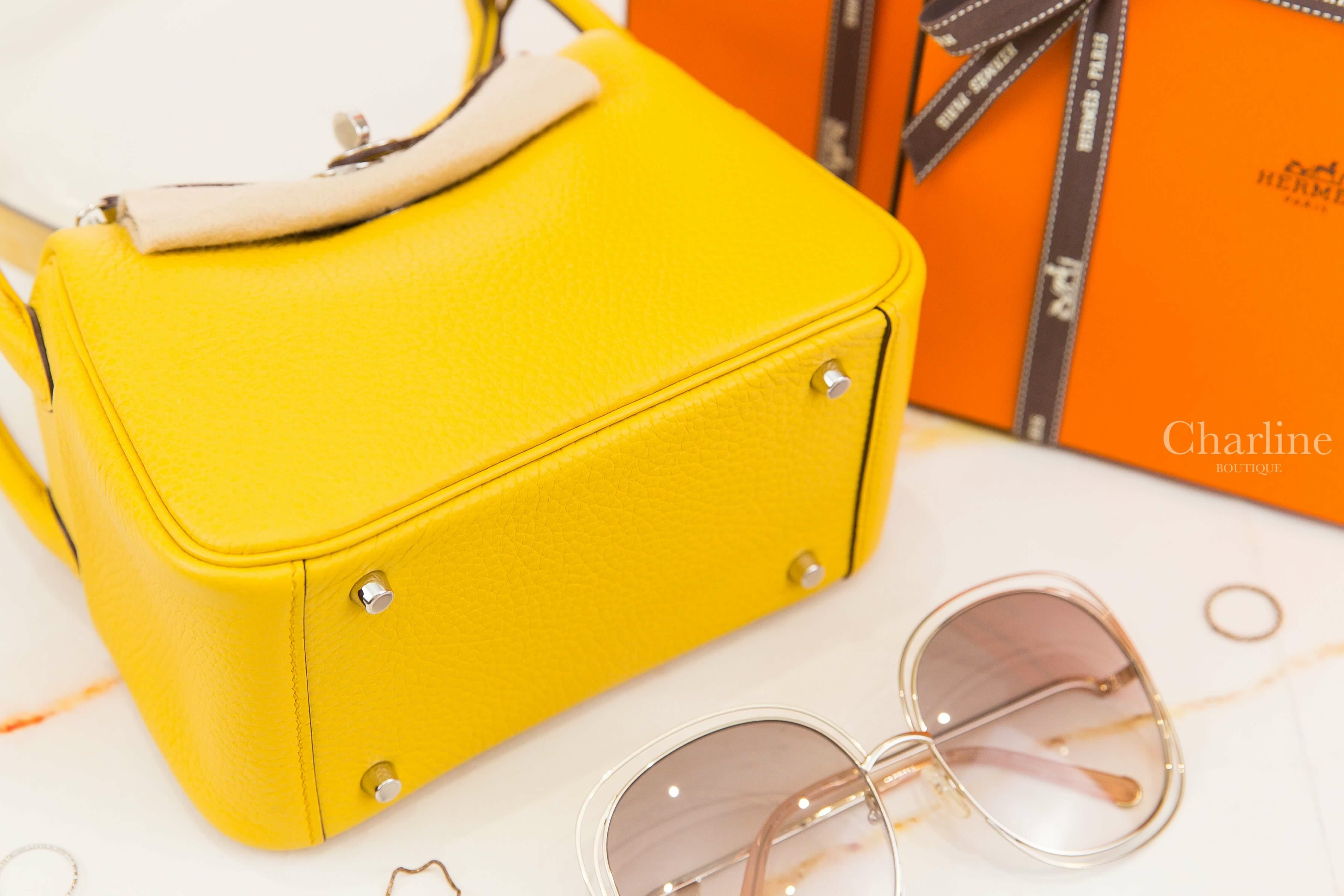 Hermès Lindy Mini B4 Sun Taurillon Clemence 太陽黃銀釦-Charline Boutique 精品代購