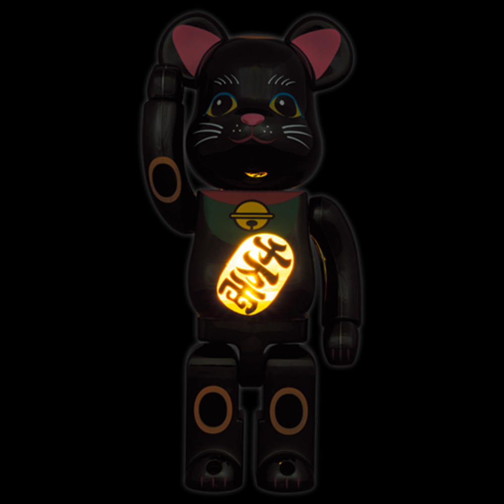 招き猫 招財貓 黒メッキ 発光 400％ BE@RBRICK
