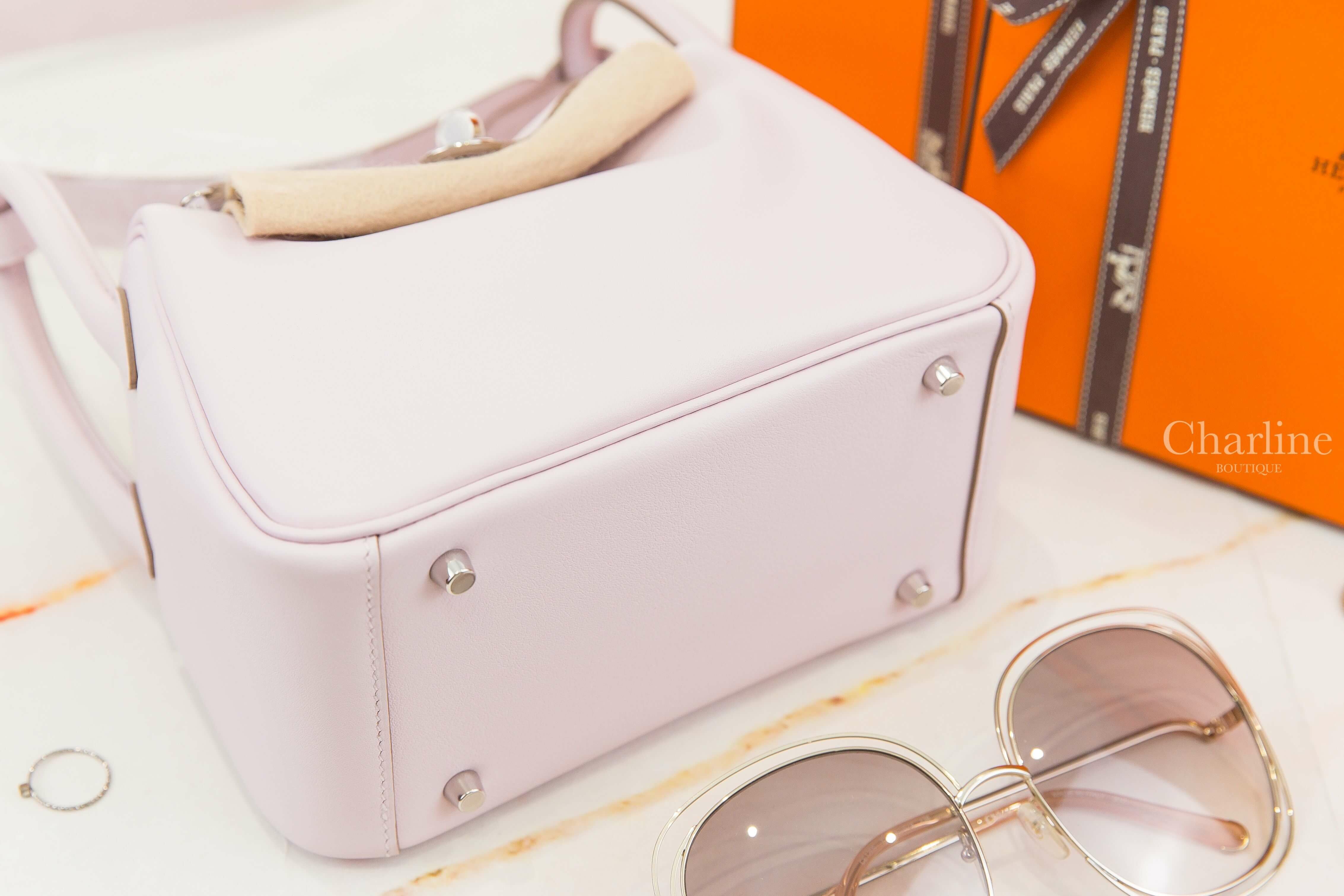 Hermès Lindy Mini 09 Mauve Pale / 37 Gold Swift 淡紫色拼焦糖色內裡銀釦-Charline Boutique 精品代購