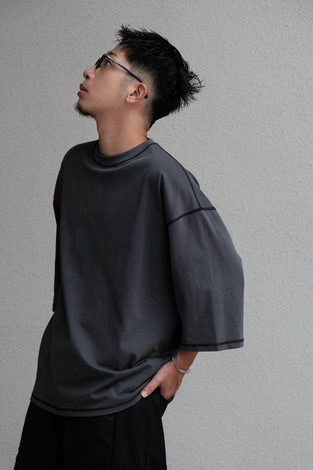 NURARI 考克線七分袖 T恤 厚磅 黑/白/深灰 24 A/W Civ. Overlock OVS three-quarter sleeve