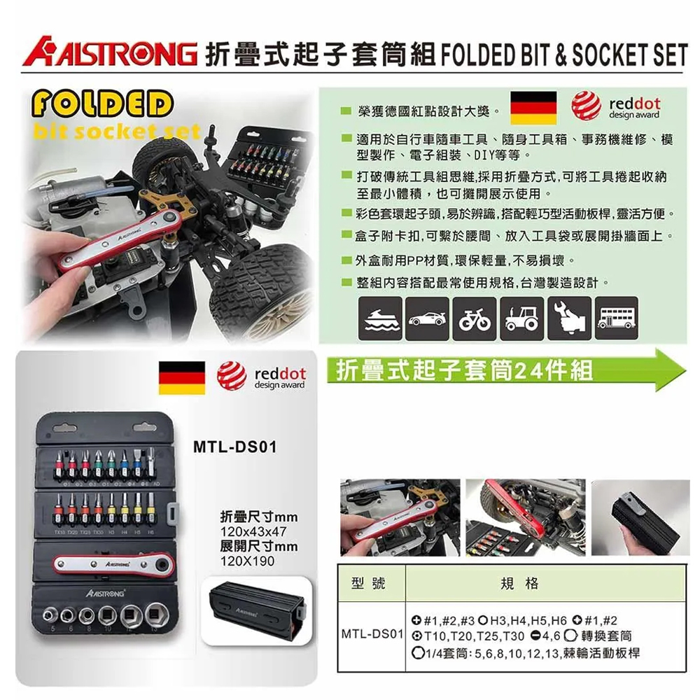 ＊中崙五金【附發票】ALSTRONG 折疊式起子2分 套筒組 MTL-DS01(24件) / MTL-DS03(38件)