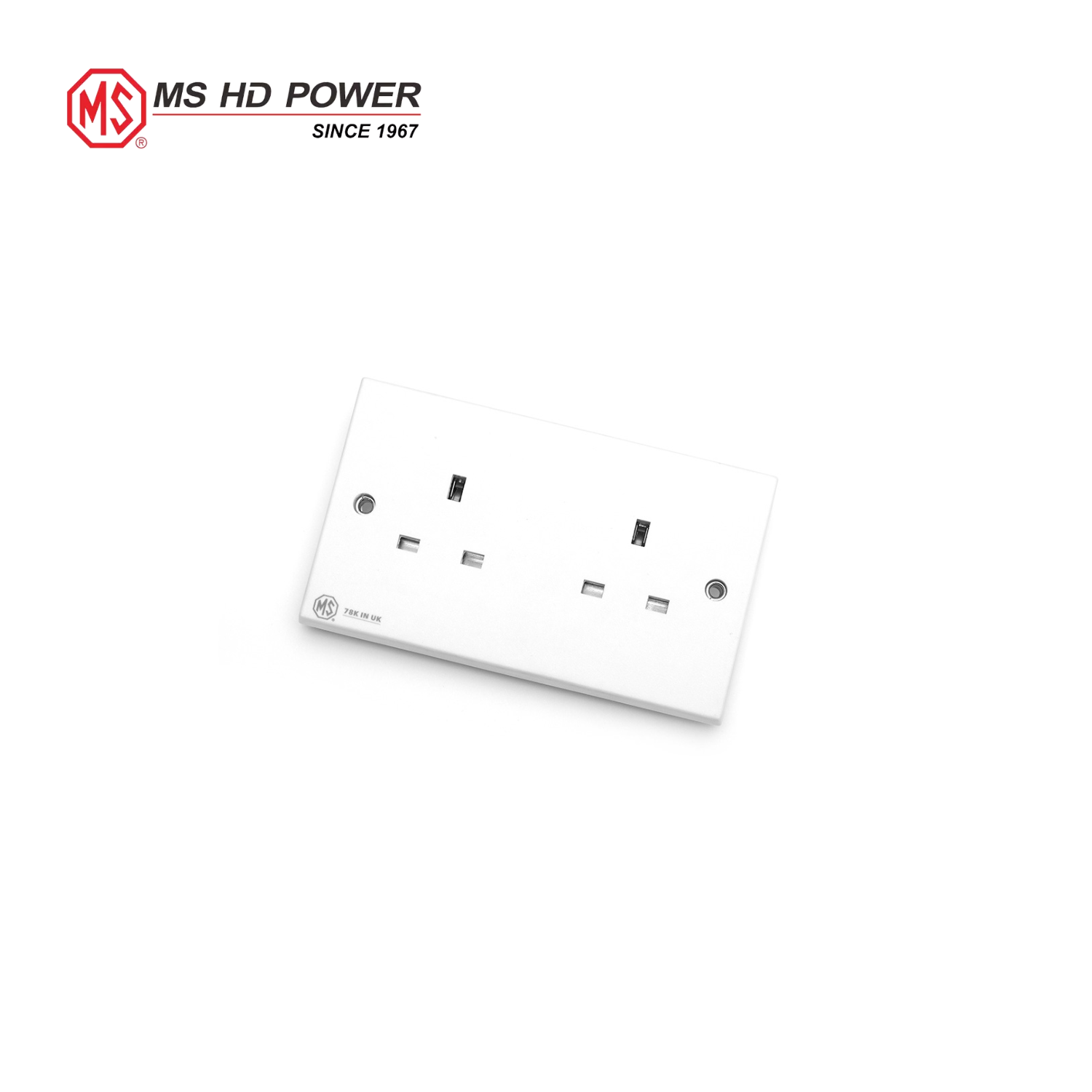 MS HD Power MS-9296RHK 78K Rhodium UK Wall Socket - 2 Gang